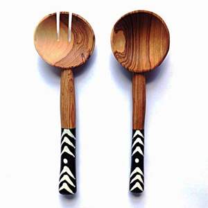 Servidor de ensalada marfil de resina blanca y madera, juego de servidor de ensalada India hecho a mano, tarifa de fábrica de productos indios disponible - Product Image 2