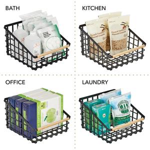 Nouveauté panier de rangement en métal noir mat avec poignée en bois paniers de rangement pour ustensiles de cuisine - Product Image 3