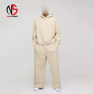 Survêtements sportifs unisexes en coton 100% pour l'hiver, comprenant un sweat à capuche ample et respirant et un pantalon de survêtement, coupe régulière, élastique - Product Image 1