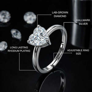 NOVAMART Fine 1.2 Carat Moissanite Diamond Glow Heart <b>925</b> <b>Silver</b> <b>Ring</b> Free Size Women's Wholesale Export - Product Image 2