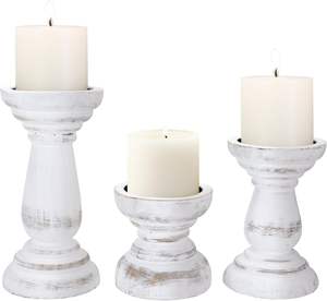 Handmade Wooden <b>Candle</b> Holders | Vintage Pillar <b>Candle</b> Stand <b>Set</b> | Rustic Home Decor - Product Image 1