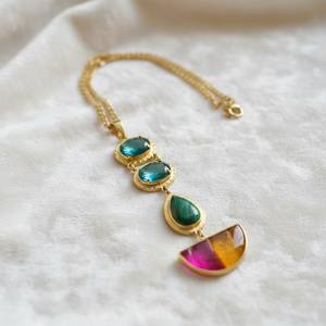 Collar con Colgante Chapado en Oro de 18K de Lujo con Turmalina Bio, Aguamarina y Amazonita - Product Image 4