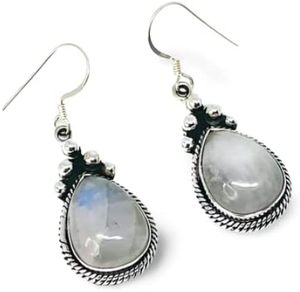 ต่างหูห้อยสำหรับผู้หญิง พลอยมูนสโตนสีรุ้งธรรมชาติ พลอยประจำเดือนมิถุนายน ของขวัญคริสต์มาส เครื่องประดับทำมือ เงินแท้ 925 - Product Image 3