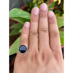 Bague solitaire en onyx noir rond, argent sterling 925, bague en pierres précieuses faite à la main, fournisseur de bijoux en gros - Product Image 5