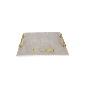 Bandeja de mármol cuadrada hecha a mano al por mayor con mango de metal chapado en oro para Precio de hoteles - Product Image 5
