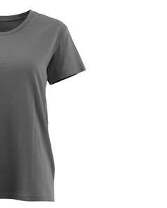 Camiseta de algodón gris liso para mujer, con cuello redondo de manga corta Camiseta clásica, Camiseta básica informal transpirable suave, logotipo personalizado OEM - Product Image 3