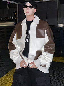 Chaqueta de Cuero Genuino con Logotipo y Estilo Personalizados para Hombre, Manga Larga, Corte Ajustado, Diseño de Parches, Chaquetas de Cuero de Moda Primavera - Product Image 5