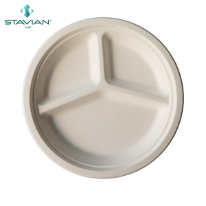 Plaque ronde 3 compartiments 9 "fabriquée à partir de fibres végétales durables Oem Vietnam 100% biodégradable écologique - Product Image 4