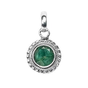 Collier en argent sterling 925 plaqué or avec pierre précieuse verte de forme ronde émeraude, cadeau d'anniversaire parfait, bijoux estampés - Product Image 2