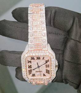 Montre pour homme de luxe, antique, avec diamant Moissanite VVS, boîtier carré de 40 mm, bracelet en acier inoxydable, mouvement à quartz, hip-hop, bijoux fins - Product Image 1