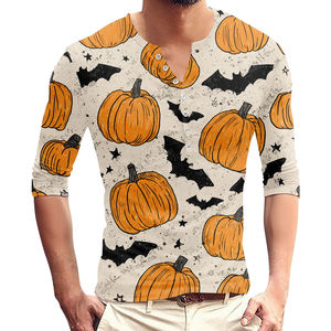 Camiseta estampada de Halloween para hombre, Camiseta holgada informal de manga de siete cuartos, Camiseta cómoda y transpirable con cuello en V para fiesta y diario - Product Image 4
