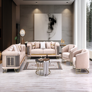 Ensemble de canapés de salon de luxe moderne de haute qualité en tissu velours capitonné, mobilier personnalisé pour villas et hôtels, fournisseur en gros - Product Image 1