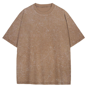 Nouveau T-shirt pour homme en coton uni avec logo et design personnalisés, lavage minéral, couleur contrastée, poids lourd, lavage à l'acide, coupe ajustée, en vente - Product Image 1