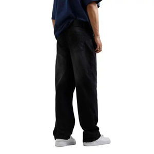 Jeans amples et larges pour hommes style streetwear en coton délavé au soleil, jeans baggy pour hommes, jeans noirs et bleus délavés - Product Image 3
