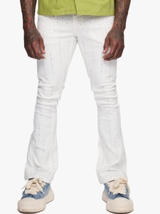 Jeans en coton de haute qualité pour hommes 2026, marque américaine de streetwear, confortable, taille mi-haute, coupe évasée, denim blanc délavé avec strass, jeans pour hommes - Product Image 1