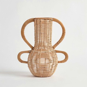 Vase en rotin d'osier naturel fait à la main de fleur de table Vases décoratifs en rotin tissé à la main Accent de maison Boho naturel - Product Image 2