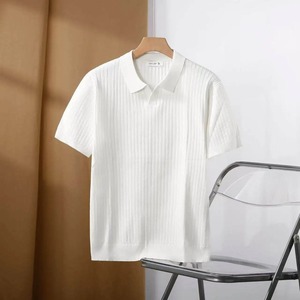 100% suéter Merino de verano para hombre, jersey de solapa de manga corta, suéter de cuello POLO, Top holgado, ropa de punto, camiseta de talla grande - Product Image 2