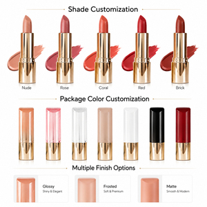 Rouge à lèvres nude abricot personnalisé avec logo, tube or <span class=keywords><strong>rose</strong></span>, fini mat velours, longue tenue, végétalien, fournisseur OEM de maquillage - Product Image 3