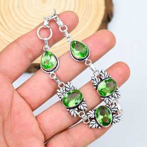 Pulsera de amatista verde fresca bohemia de Plata de Ley 925 hecha a mano ajustable ovalada facetada piedra preciosa boda fiesta cristiana - Product Image 3
