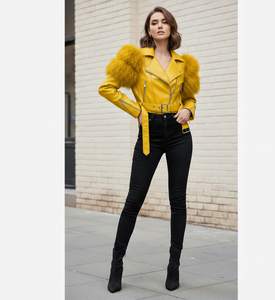 OEM Fashion Trend Women's Fox Fur Trimmed Leather Jacket Casual <b>Dress</b> - Product Image 6