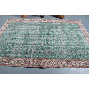 Tapis turc vintage 5.9x8.8ft laine tissage plat support en Latex vert Beige Patchwork motif pour décorations de couloir de salon - Product Image 3