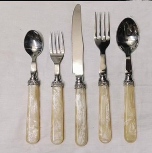 Più popolare 5 pezzi in acciaio inox <span class=keywords><strong>argenteria</strong></span> con manico in plastica posate posate Set per stoviglie da tavola Wedding usato - Product Image 2