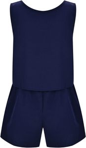 Ensemble d'été 2 pièces pour femmes Ensembles en coton et lin Coupe ample Col rond Sans manches Débardeurs élastiques Taille haute Ensemble short - Product Image 5