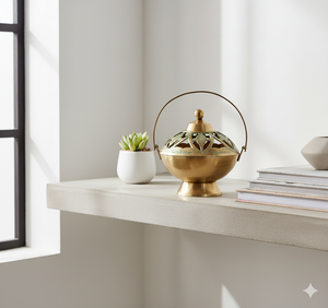 Quemador de incienso de latón pulido con forma redonda, perfecto para decoración espiritual, sesiones de meditación y relajación de Yoga - Product Image 2