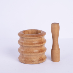 Mortier ondulé en bois de hêtre en gros |   Grand outil de cuisine décoratif - Product Image 2
