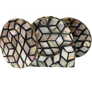 Juego de posavasos de fregona de madera de 6 piezas, esteras y almohadillas de madreperla personalizadas con color natural - Product Image 5