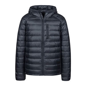 Chaqueta acolchada negra ligera para hombre Chaqueta acolchada de lona con capucha aislada resistente al agua con cuello levantado empacable - Product Image 3