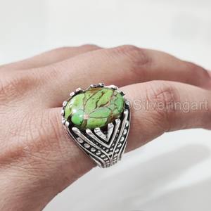 Anillo de exportación para hombre, cobre verde Natural, piedra preciosa turquesa, anillo de piedra natal de diciembre, joyería de fiesta árabe, anillo de Plata de Ley 925 - Product Image 3
