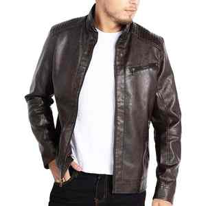 Veste en cuir pour homme de haute qualité, 100% cuir véritable, style vintage, fermeture éclair, col rabattu, rembourrage en coton - Product Image 3