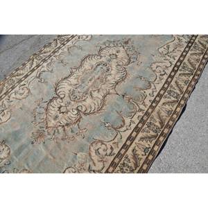 Alfombra turca clásica azul Beige Vintage 5,8 X 9.3ft Alfombra de retales de lana para sala de estar con respaldo de látex para adolescentes - Product Image 5