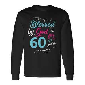 Camiseta de manga larga para celebración del 60 cumpleaños, con la inscripción 'God Bless for 60 Years' - Product Image 1