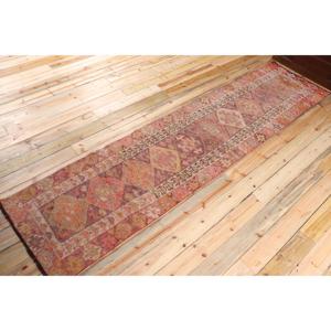 2.6x11.3 ft Turkish Rug, Vintage <b>Runner</b> Rug, <b>Red</b> Yellow Animal Print Wool Rug - Product Image 2