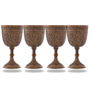 ชุดถ้วยทองเหลืองทำมือระดับพรีเมียมพร้อมลวดลายแกะสลักอย่างประณีต |   ชุดของขวัญเครื่องใช้บนโต๊ะอาหารตกแต่งสไตล์ยุคกลางแบบวินเทจ - Product Image 1