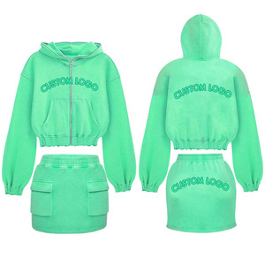 Conjunto de falda de chándal con capucha de 2 piezas Vintage para mujer, talla XL, patrón sólido informal, logotipo personalizado hecho de forro polar, precio al por mayor - Product Image 4