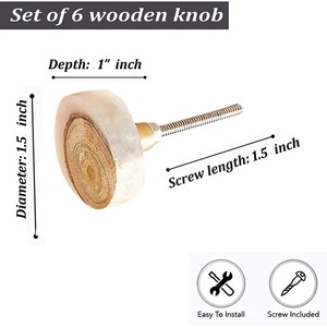 Set of 6 Modern 1.5\" Diameter Wood Knobs for <b>Kitchen</b> Bedroom Bathroom Living Room Dining Villa Dressers Wardrobes for Cabinets - Product Image 3