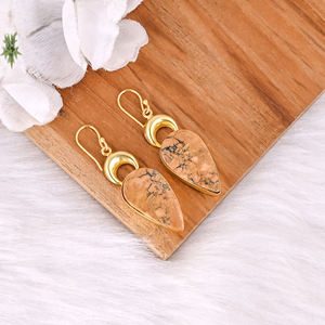 Boucles d'oreilles plaquées or jaune très vendues, boucles d'oreilles en jaspe Malinga, boucles d'oreilles tendance bohème, boucles d'oreilles statement, vente en gros de bijoux populaires - Product Image 2