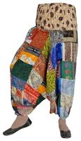 Sari en soie Patchwork Ali baba plage grande taille sarouel Yoga pantalon Afghani pantalon Capri peintures amples danse du ventre sarouel femmes