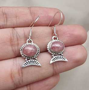 Pendientes colgantes de rodocrosita en plata de ley 925, joyería bohemia curativa, minimalista, hecha a mano para mujeres, joyería artesanal. - Product Image 2