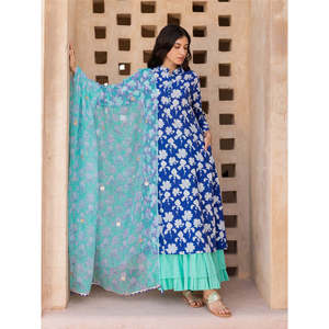 Turquoise Crinkled Knit Pleated <b>Skirt</b> with <b>Elastic</b> <b>Waist</b> - Product Image 3