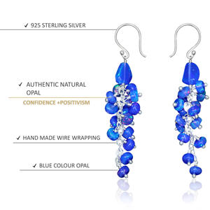 Pendientes colgantes de ópalo etíope azul Vintage para mujer con cuentas con racimo de ópalo de fuego natural y cuentas caídas - Product Image 3