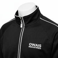Veste de survêtement Owais Industries pour homme, noire, entièrement zippée, en molleton bouclette, style streetwear, taille élastique, couleur unie, sportive et légère