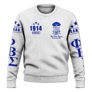 Phi Beta Sigma 1914 Fraternité Pull en Tricot Acrylique Chenille Lettres Grecques Bleu Blanc Sigma Pull Premium Apparel - Product Image 3