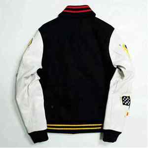 Veste universitaire en laine mérinos pour homme avec manches en cuir, design patchwork, col montant - coupe-vent et imperméable, vente en gros - Product Image 5