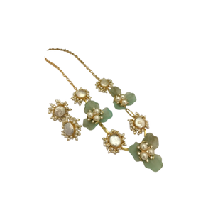 Conjunto de perlas de estilo antiguo de último diseño con colgante floral y pendientes de tuerca joyería festiva - Product Image 2