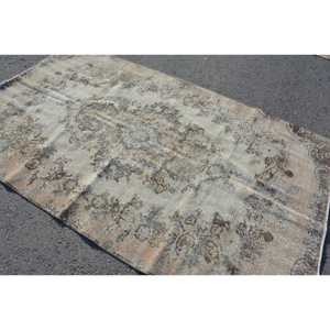 5.1x8.4 ft Turkish Vintage Rug, Large Rug, <b>Brown</b> Blue Plants & trees <b>Wool</b> Rug - Product Image 2