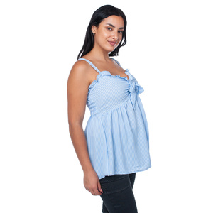 Delicato Top di maternità a righe blu con comode cinghie e fiocco per un Look morbido ed elegante durante la gravidanza - Product Image 2
